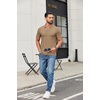 image:imageCOOFANDY Mens Ribbed Polo Shirts Short Sleeve V Neck Slim Fit Polo TShirt Casual Summer Collared Golf ShirtKhaki