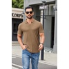 image:imageCOOFANDY Mens Ribbed Polo Shirts Short Sleeve V Neck Slim Fit Polo TShirt Casual Summer Collared Golf ShirtKhaki
