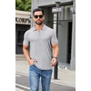 image:imageCOOFANDY Mens Ribbed Polo Shirts Short Sleeve V Neck Slim Fit Polo TShirt Casual Summer Collared Golf ShirtLight Grey