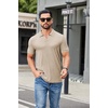 image:imageCOOFANDY Mens Ribbed Polo Shirts Short Sleeve V Neck Slim Fit Polo TShirt Casual Summer Collared Golf ShirtLight Khaki