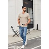 image:imageCOOFANDY Mens Ribbed Polo Shirts Short Sleeve V Neck Slim Fit Polo TShirt Casual Summer Collared Golf ShirtLight Khaki