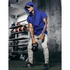 image:imageCOOFANDY Mens Short Sleeve Hoodie Workout Gym Sweatshirt Muscle Fit Fashion Athletic Hoodies Pullover Cotton Hooded TShirtsSnorkel Blue
