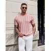 image:imageCOOFANDY Mens TShirts Short Sleeve Knit Shirt Crew Neck Sweater Fashion Casual Textured Pullover TeesLight Pink