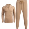 image:imageCOOFANDY Mens Tracksuit 2 Piece Quarter Zip Polo Athletic Sweatsuits Casual Running Jogging Sport Suit SetsKhaki