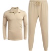 image:imageCOOFANDY Mens Tracksuit 2 Piece Quarter Zip Polo Athletic Sweatsuits Casual Running Jogging Sport Suit SetsLight Khaki