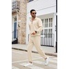 image:imageCOOFANDY Mens Tracksuit 2 Piece Quarter Zip Sweatsuit Sets Casual Athletic Running Jogging SuitsBeige