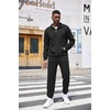image:imageCOOFANDY Mens Tracksuit 2 Piece Quarter Zip Sweatsuit Workout Plaid Jacquard Jogging Suit SetBlack