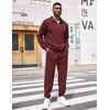 image:imageCOOFANDY Mens Tracksuit 2 Piece Quarter Zip Sweatsuit Workout Plaid Jacquard Jogging Suit SetDark Red