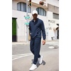 image:imageCOOFANDY Mens Tracksuit 2 Piece Quarter Zip Sweatsuit Workout Plaid Jacquard Jogging Suit SetNavy Blue