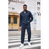 image:imageCOOFANDY Mens Tracksuit 2 Piece Quarter Zip Sweatsuit Workout Plaid Jacquard Jogging Suit SetNavy Blue