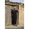 image:imageCOOFANDY Mens VNeck Linen Robe Short Sleeve Kaftan Thobe Long Gown Casual Shirt for Beach SummerBlack