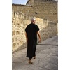 image:imageCOOFANDY Mens VNeck Linen Robe Short Sleeve Kaftan Thobe Long Gown Casual Shirt for Beach SummerBlack