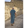 image:imageCOOFANDY Mens VNeck Linen Robe Short Sleeve Kaftan Thobe Long Gown Casual Shirt for Beach SummerBlue