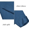 image:imageCOOFANDY Mens VNeck Linen Robe Short Sleeve Kaftan Thobe Long Gown Casual Shirt for Beach SummerBlue