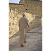 image:imageCOOFANDY Mens VNeck Linen Robe Short Sleeve Kaftan Thobe Long Gown Casual Shirt for Beach SummerKhaki