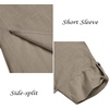image:imageCOOFANDY Mens VNeck Linen Robe Short Sleeve Kaftan Thobe Long Gown Casual Shirt for Beach SummerKhaki