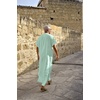 image:imageCOOFANDY Mens VNeck Linen Robe Short Sleeve Kaftan Thobe Long Gown Casual Shirt for Beach SummerMint Green