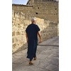 image:imageCOOFANDY Mens VNeck Linen Robe Short Sleeve Kaftan Thobe Long Gown Casual Shirt for Beach SummerNavy Blue