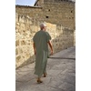 image:imageCOOFANDY Mens VNeck Linen Robe Short Sleeve Kaftan Thobe Long Gown Casual Shirt for Beach SummerOlive Green