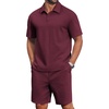 image:imageCOOFANDY Mens 2 Piece Outfits Casual Cotton Short Sleeve Polo Shirts and Shorts Sets Loose Fit Summer Athletic Track SuitsWine Red