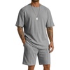 image:imageCOOFANDY Mens 2 Pieces Outfits Casual Cotton T Shirt and Shorts Set Summer Short Sleeve Waffle TracksuitsLight Grey