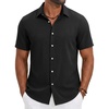 image:imageCOOFANDY Mens Casual Button Down Shirt Short Sleeve Lightweight Summer Beach Shirts Textured Linen ShirtBlack