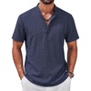 image:imageCOOFANDY Mens Casual Henley Shirt Band Collar Short Sleeve Shirt for Mens Summer Beach TShirts VacationDark Blue