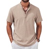 image:imageCOOFANDY Mens Casual Henley Shirt Band Collar Short Sleeve Shirt for Mens Summer Beach TShirts VacationKakhi