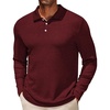 image:imageCOOFANDY Mens Casual Polo Shirts Long Sleeve Textured Knit Tee Shirt Wrok TshirtsWine Red
