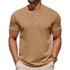image:imageCOOFANDY Mens Cotton Henley TShirts Short Sleeve Button Casual Basic Tees Work Shirts with Split SideLight Brown
