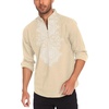 image:imageCOOFANDY Mens Henley Shirt Vyshyvanka Long Sleeve African Print Shirts Casual Zip Up Cotton Linen Beach Hippie ShirtBeige