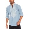image:imageCOOFANDY Mens Henley Shirt Vyshyvanka Long Sleeve African Print Shirts Casual Zip Up Cotton Linen Beach Hippie ShirtLight Blue