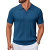 image:imageCOOFANDY Mens Knit Polo Shirts Short Sleeve Textured Polo Shirt VNeck Casual Stretch Summer Golf TopsLake Blue