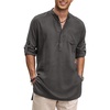 image:imageCOOFANDY Mens Linen Henley Shirts Long Sleeve Collarless TShirts Longline Kurta Beach Shirts with PocketDark Grey