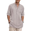 image:imageCOOFANDY Mens Linen Henley Shirts Long Sleeve Collarless TShirts Longline Kurta Beach Shirts with PocketGrey