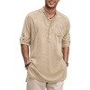 image:imageCOOFANDY Mens Linen Henley Shirts Long Sleeve Collarless TShirts Longline Kurta Beach Shirts with PocketKhaki
