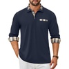 image:imageCOOFANDY Mens Polo Shirt Long Sleeve Casual Button Polo Tee Plaid Collared Golg Shirt with PocketDark Blue