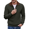 image:imageCOOFANDY Mens Quarter Zip Up Pullover Mock Neck Long Sleeve Sweater Casual Corduroy Polo SweatshirtArmy Green With Brown Collar