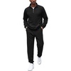 image:imageCOOFANDY Mens Tracksuit 2 Piece Quarter Zip Sweatsuit Workout Plaid Jacquard Jogging Suit SetBlack