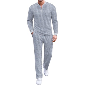 image:imageCOOFANDY Mens 2 Piece Tracksuit Set Polo Athletic Sweatsuit Quarter Zip Jogging Long Sleeve Casual Sports OutfitsLight Grey Jacquard