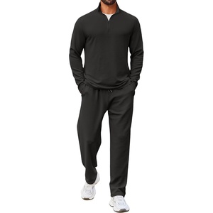 image:imageCOOFANDY Mens 2 Piece Tracksuit Set Quarter Zip Sweatsuit Athletic Running Suit Sets Long Sleeve Casual OutfitsAll Black