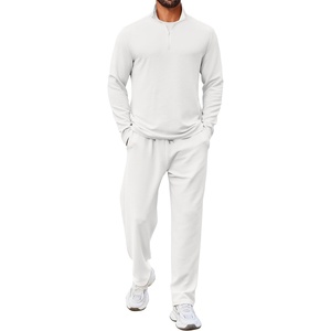 image:imageCOOFANDY Mens 2 Piece Tracksuit Set Quarter Zip Sweatsuit Athletic Running Suit Sets Long Sleeve Casual OutfitsWhite