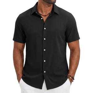 image:imageCOOFANDY Mens Casual Button Down Shirt Short Sleeve Lightweight Summer Beach Shirts Textured Linen ShirtBlack