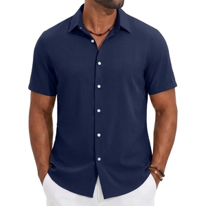 image:imageCOOFANDY Mens Casual Button Down Shirt Short Sleeve Lightweight Summer Beach Shirts Textured Linen ShirtNavy Blue