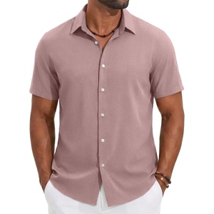 image:imageCOOFANDY Mens Casual Button Down Shirt Short Sleeve Lightweight Summer Beach Shirts Textured Linen ShirtPink