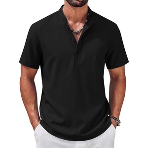 image:imageCOOFANDY Mens Casual Henley Shirt Band Collar Short Sleeve Shirt for Mens Summer Beach TShirts VacationBlack