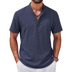 image:imageCOOFANDY Mens Casual Henley Shirt Band Collar Short Sleeve Shirt for Mens Summer Beach TShirts VacationDark Blue
