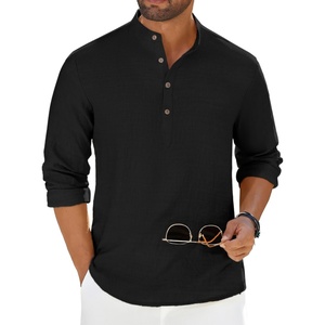 image:imageCOOFANDY Mens Casual Henley Shirt Long Sleeve Band Collar Shirts Summer Beach Hippie Button TShirtsBlack