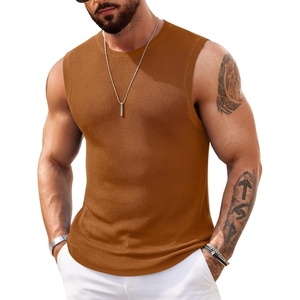 image:imageCOOFANDY Mens Casual Knitted Tank Tops Crew Neck Sleeveless Muscle T Shirts Summer Beach TopsCamel Brown