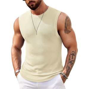 image:imageCOOFANDY Mens Casual Knitted Tank Tops Crew Neck Sleeveless Muscle T Shirts Summer Beach TopsCream